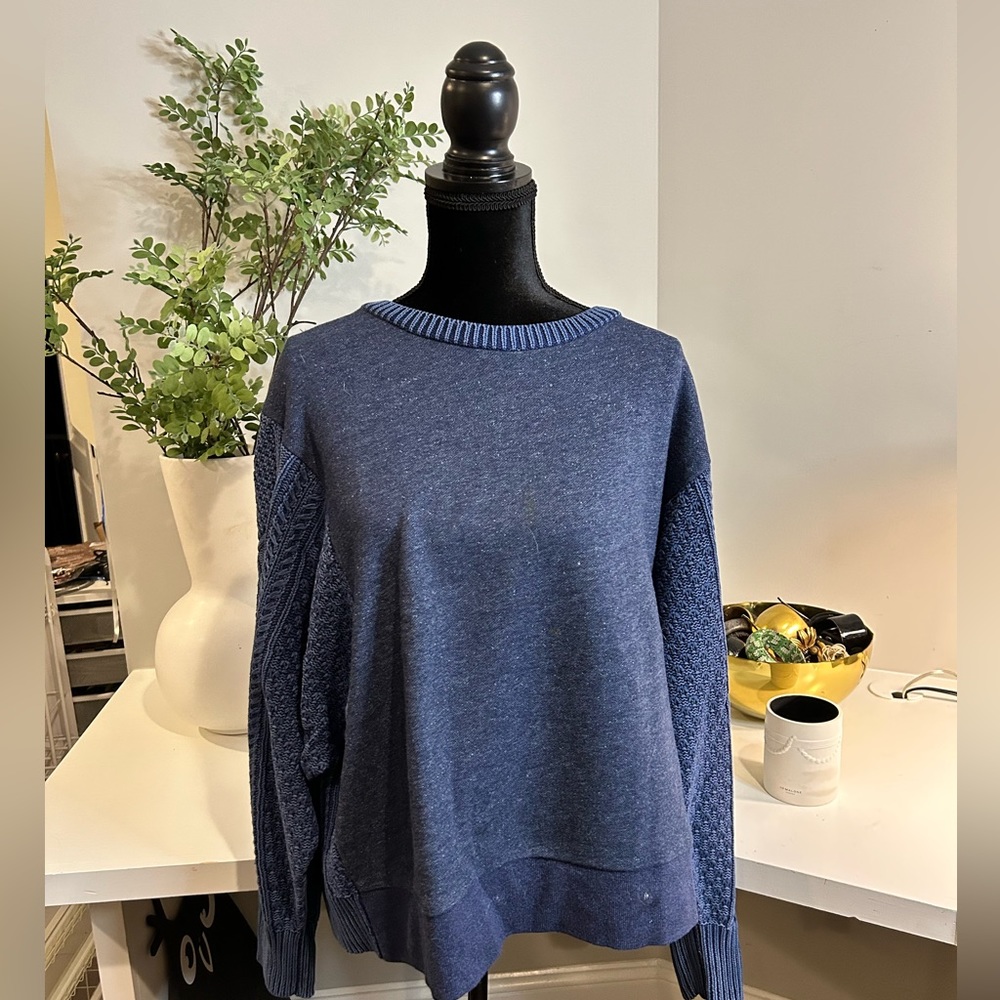 Rag & Bone Blue Cotton sweater with cable knit detail on sleeves and back